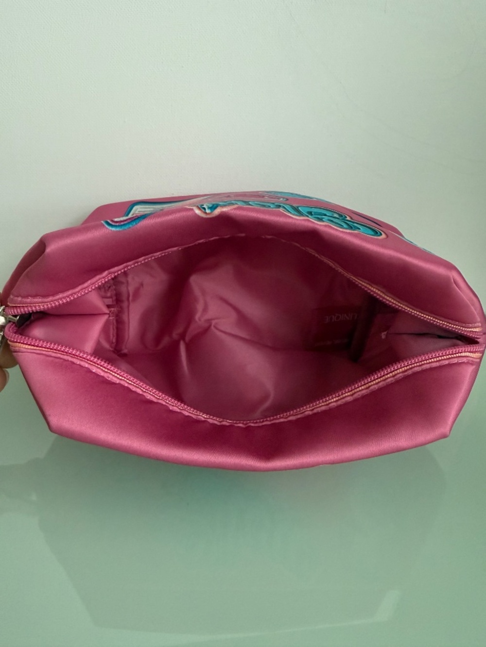 Clinique Pink & Blue Novelty Print Makeup Bag Cosmetic Pouch View 3